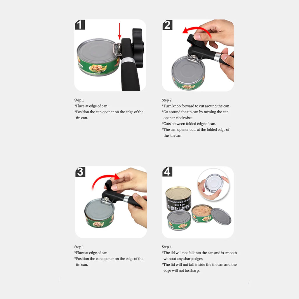 Abrelatas de plástico accionado a mano, herramientas de cocina de seguridad, abridor Manual de corte lateral de fácil agarre para tapa de latas, utensilios de cocina