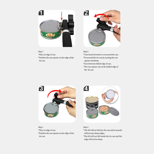 Abrelatas de plástico accionado a mano, herramientas de cocina de seguridad, abridor Manual de corte lateral de fácil agarre para tapa de latas, utensilios de cocina