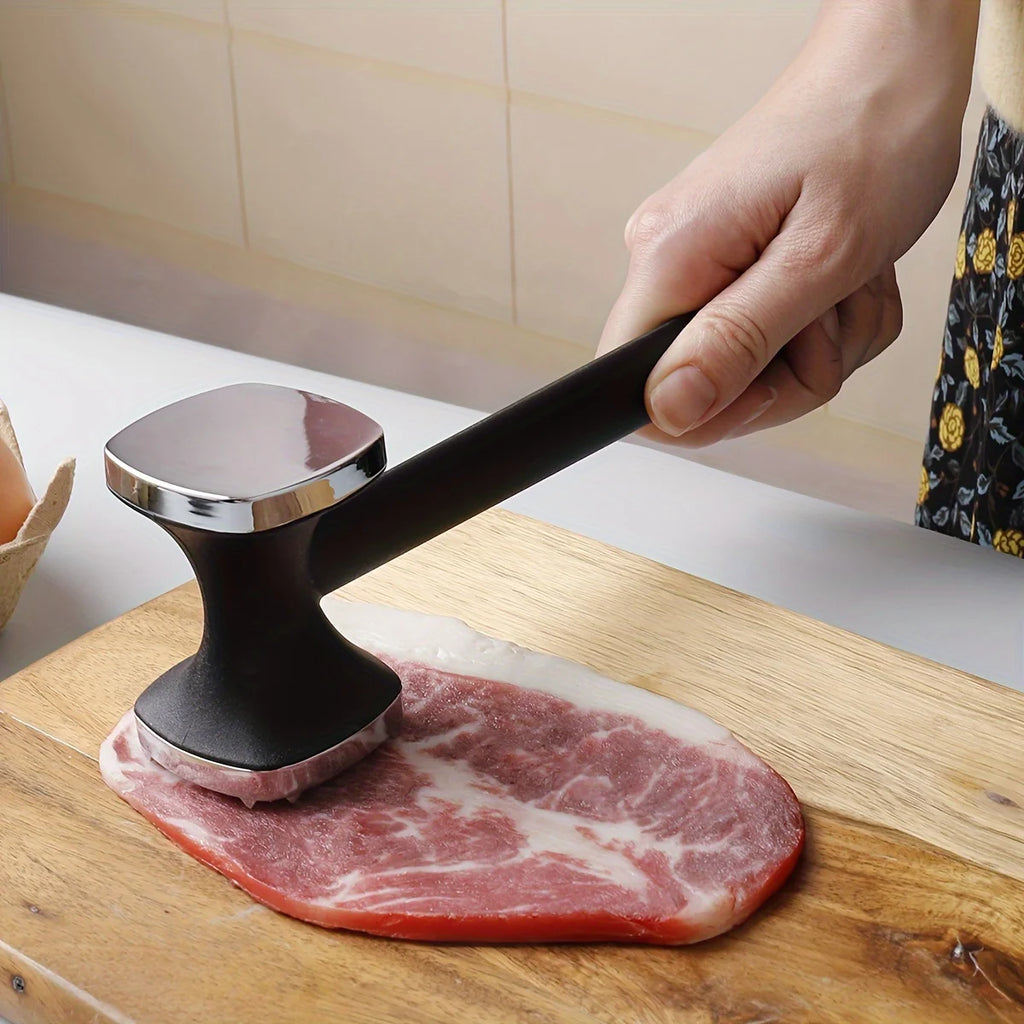 Martillo ablandador de carne de cocina resistente con agarre de goma, cabezal de acero inoxidable para batir y ablandar sin esfuerzo