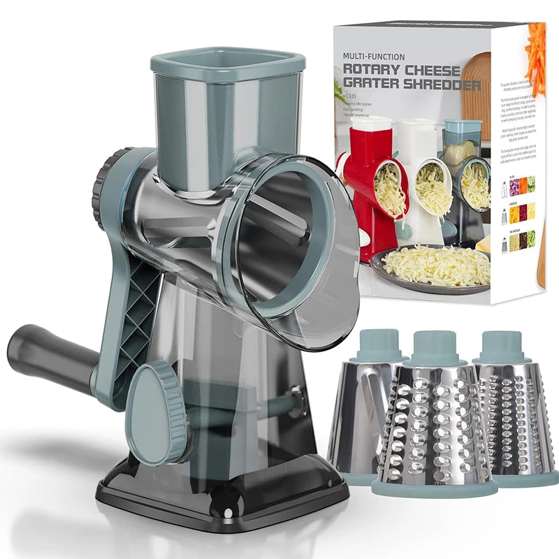 LMETJMA Rallador de queso giratorio 3 en 1, rebanador Manual versátil de verduras, molinillo de nueces y maní, trituradora de queso y verduras transparente JT242